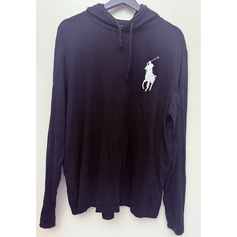 Polo Ralph Lauren Men's Black Big Pony Logo Graphic Big Pony‎ Hooded T-Shirt